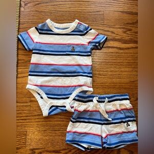 GAP Blue and White Striped Baby Boy Bodysuit & Shorts Set | Size 3-6M